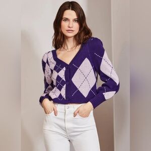 525 America MIXED ARGYLE CARDIGAN purple Royal